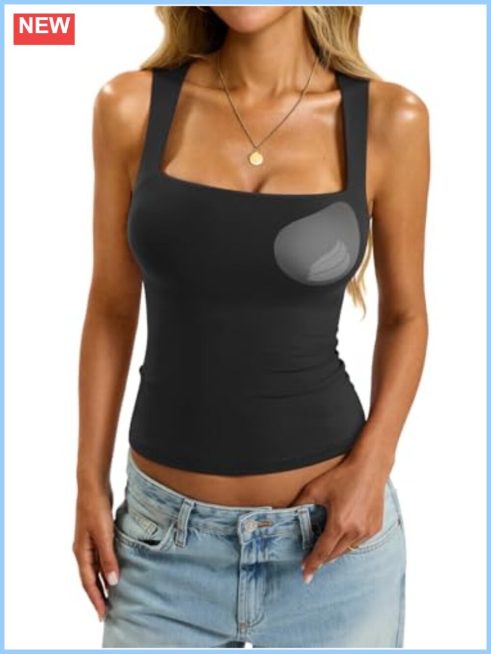 Womens Padded Tank Top Double Lined Built in Bra Square Neck Sleeveless